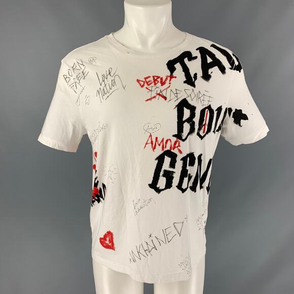 FAITH CONNEXION Size S White Black & Red Print Cotton Crew-Neck T-shirt - Picture 1 of 5
